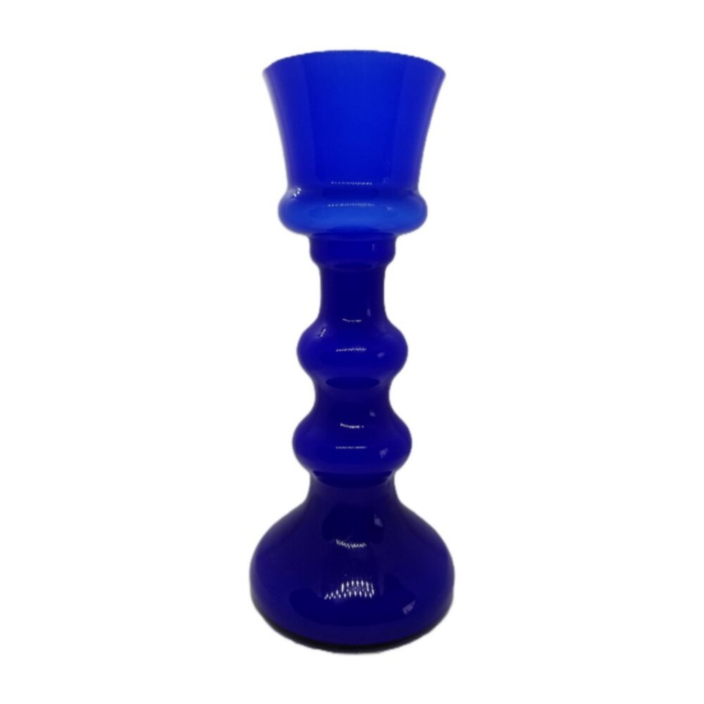 Cobalt Blue Flower Vase 8" White Interior Glass